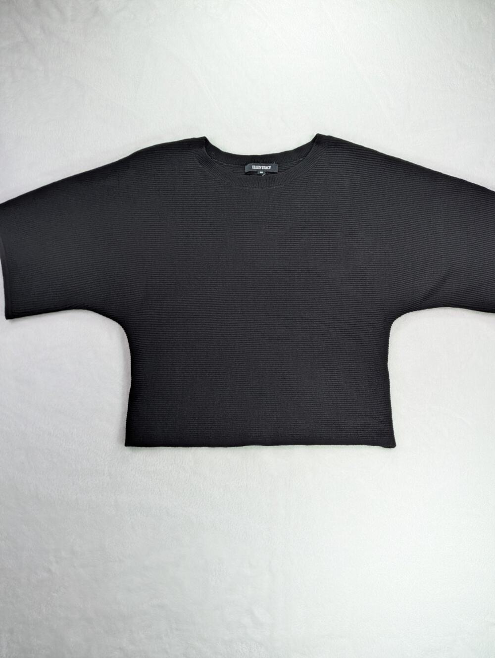 Ellen Tracy Black Ribbed Dolman 3/4 Sleeve Sweater Small